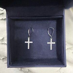 14K White Gold Diamond Cross Earrings – .55 CTW – Like New